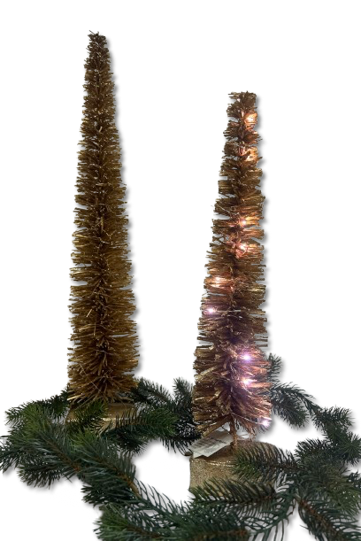 1 Weihnachtsbaum gold aus Metall mit LED Timerfunktion