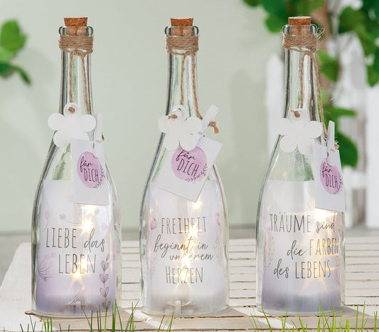 Glas 5-LED Sekt-Flasche.Flowery